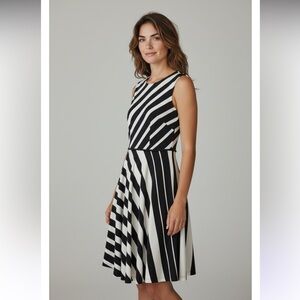 New Tahari Stripe Black and White Midi Dress size 4
